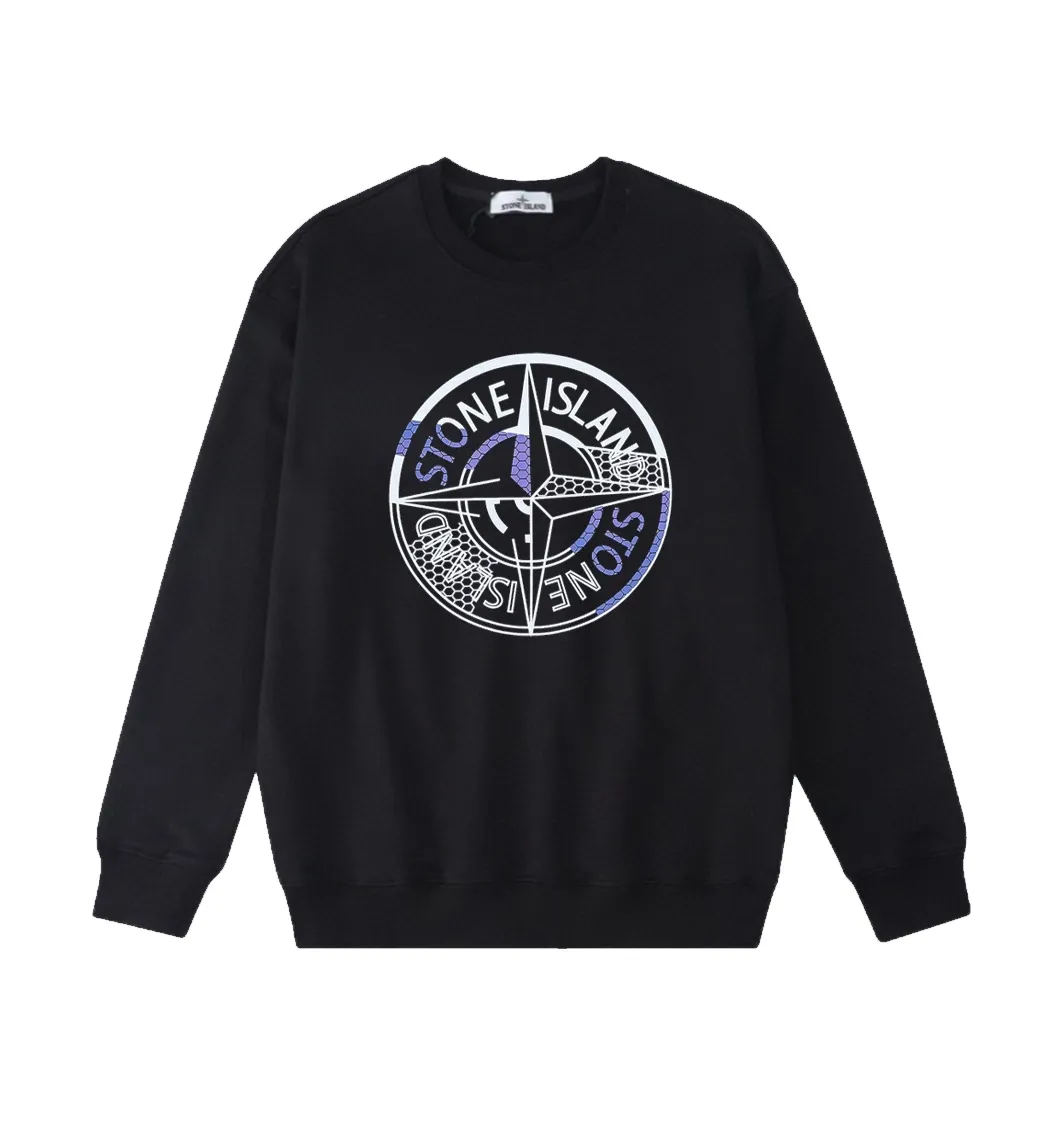 W806#P160💰 Stone Island Stone Island grid compass logo printed round neck long-sleeved sweatshirt! Versatile base round neck sweatshirt for couples! Simple armband design, customized 1*1 thread (fine texture), 380g double-strand large terry fabric, very good quality, foreign trade craftsmanship, respect the original version! The threads at the cuffs and hem are all original bartacks! The time-consuming and material consumption distinguishes the ordinary version on the market! Tops worn by celebrities from all walks of life on INS, can be matched with couple styles!  Color: Black White Size: M-XXL
